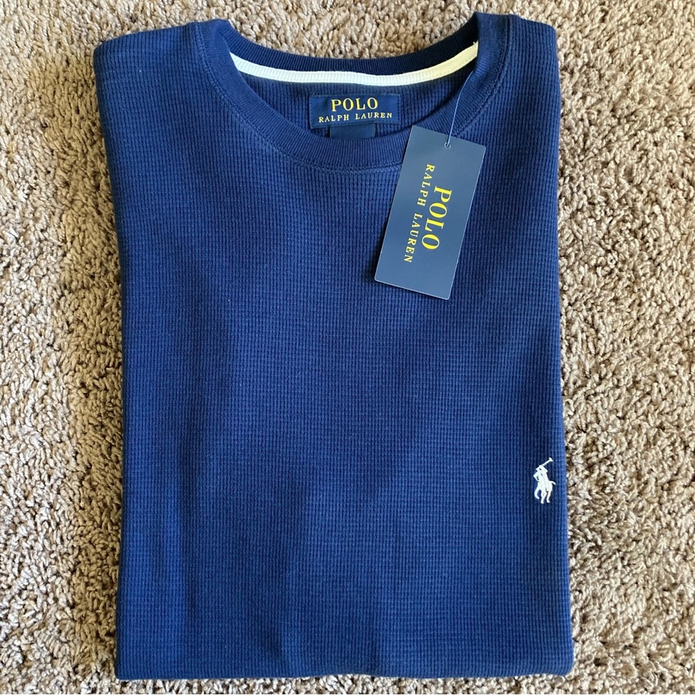 💥SOLD💥 POLO Ralph Lauren Waffle Short Sleeve Navy White Size M - Picture 4 of 5